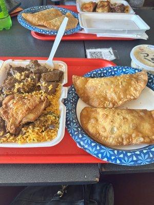 Beef fried chicken Rice beef & cheese empanadas