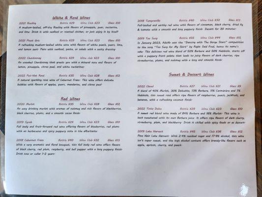 Wine menu