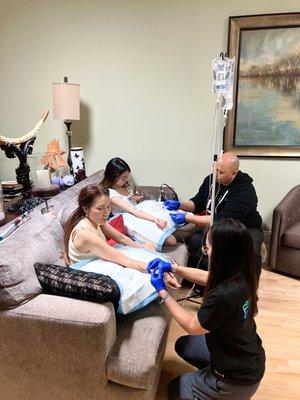 Clients enjoy their weekly IVs whilst at home. They also appreciate the 20% off their packages of 5 IVs.