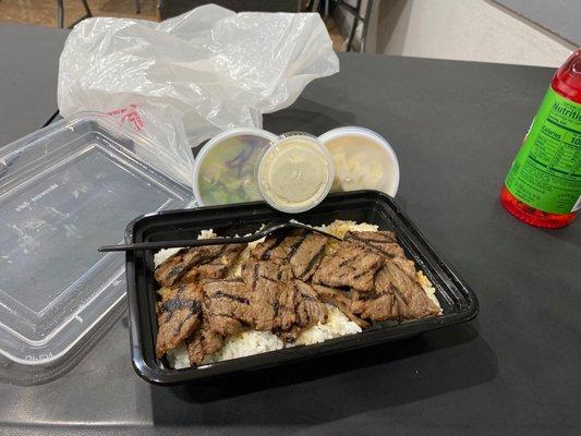 Grilled boneless beef short ribs and rice