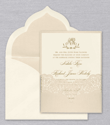 Lace Pocket with Ecru Elegant Wedding Invitation By Cohen Printing & Invitation