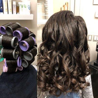 Roller set on curly hair