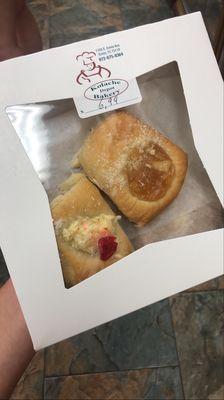 Half dozen sweet kolaches - that's apple and pina colada on the top!