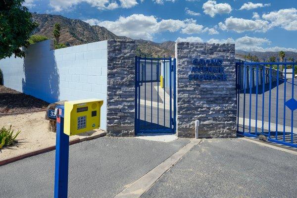 Electronic keypad access at gated entry for Grand Avenue Self Storage.