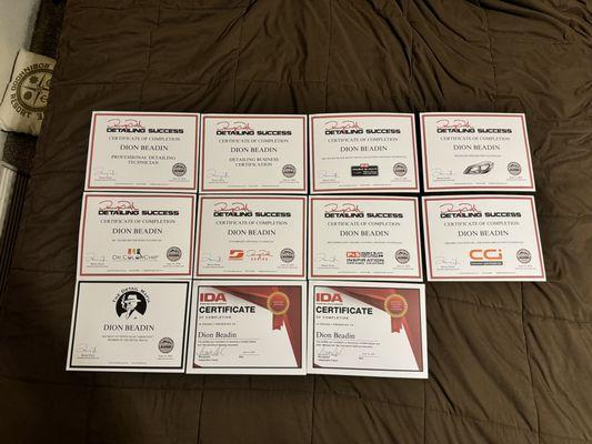 My recent certifications I received