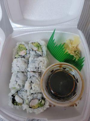 Cali roll with shrimp, stingy with the veggies.