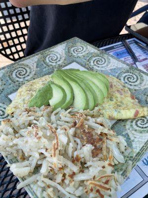 Asparagus, Tomato Omelette Topped with Avocado