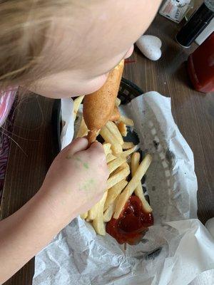 Corn dog and fries