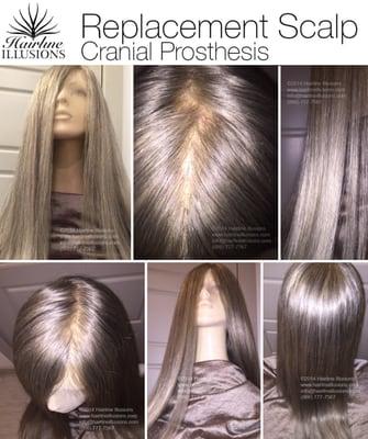 RARE Silver Grey unprocessed human hair Cranial Prosthesis by Hairline Illusions. Natural parting all over!