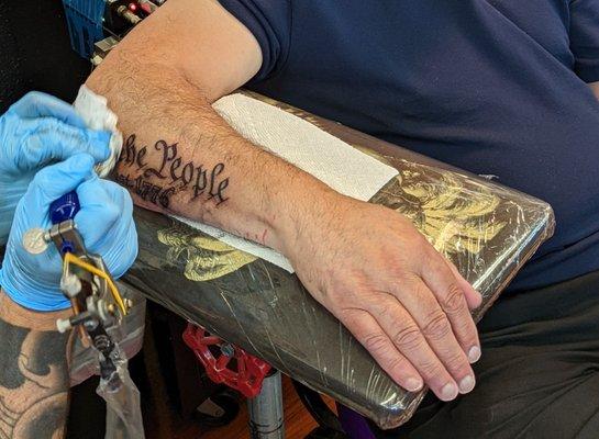 Father-in-law getting his 1st tat. Old man is a beast. LOL