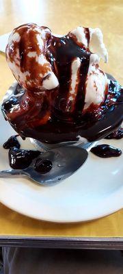 Peppermint stick sundae (1 dip) with hot fudge