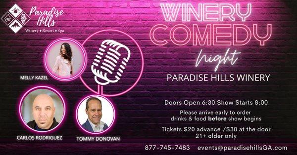 Winery Comedy Night Saturday, MAy 27th