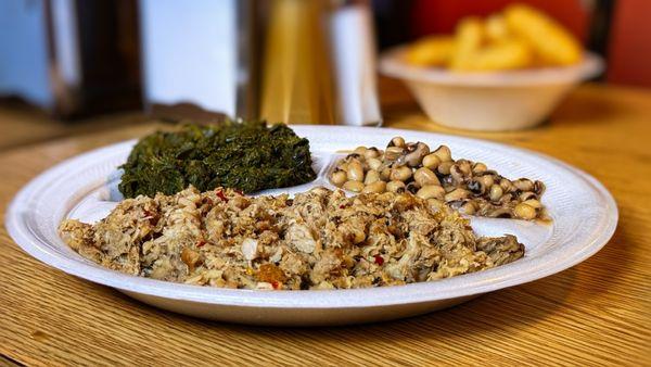 BBQ Pork Plate / Collards / Black-Eyed Peas