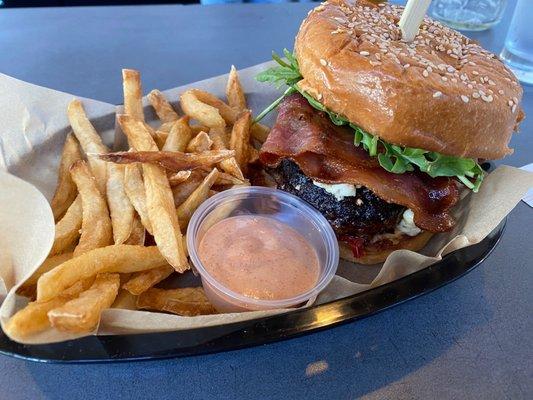 Black & Blue Burger with house-cut fries ($16)