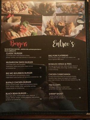 Burgers & entrees