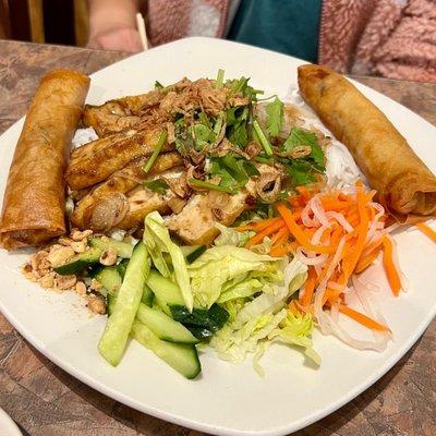 Vermicelli Noodle with Tofu and Vegetarian Egg Rolls