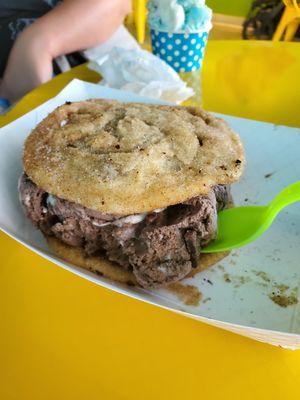 Warm churro ice cream sandwich