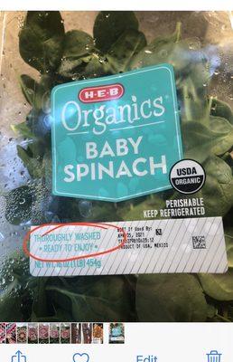 Organic HEB baby spinach