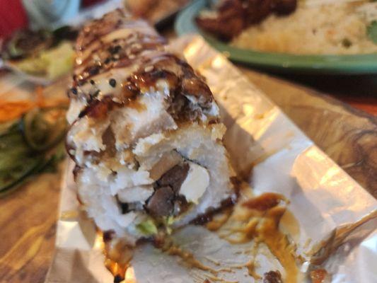 3-meat sushi roll (interior).