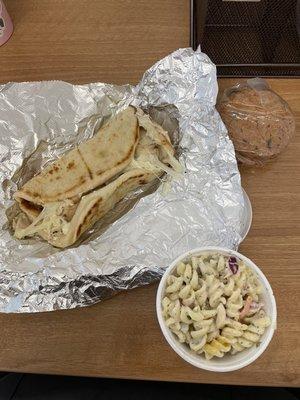 Chicken & cheese pita, pasta salad, cookies