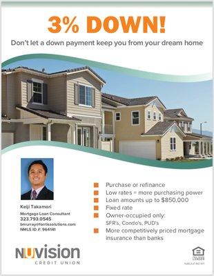 Only need 3% down Jumbo loan to $875,000 purchase price! Doesn't have to be a first time buyer for 3% down!