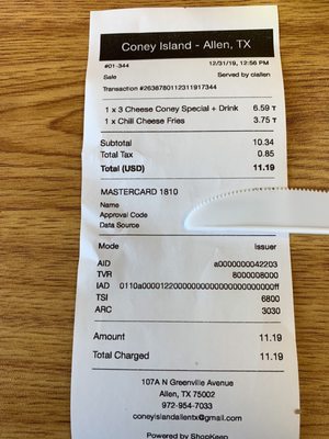 Receipt with prices.