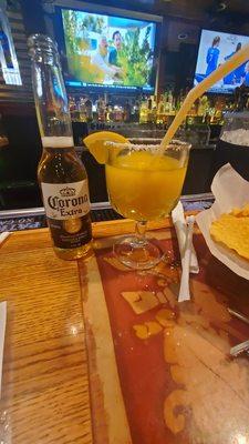 Mango margarita paired with a Corona. Good drinks!