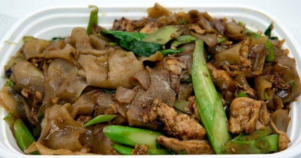 Pad See Ew, with Chicken. Dinner portion, take-out. $13