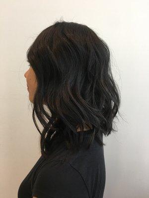 Beach waved long A-line bob