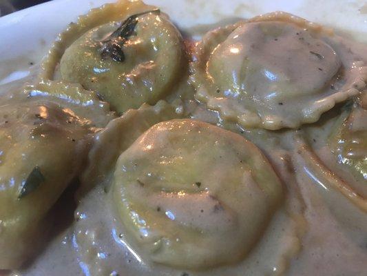 Portobello mushroom ravioli in Marsala cream sauce