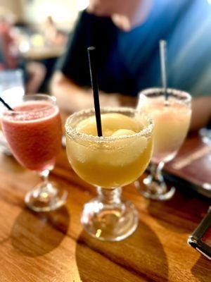 Favorite Trio of Frozen drinks to start the weekend! Strawberry Daiquiri, top shelf 16 0z. House Frozen Margarita and Swirl Margarita