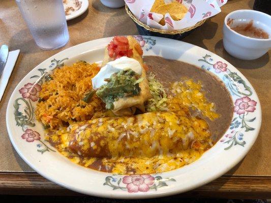 #14 tamale and chimichanga rice and beans. ...mmmm