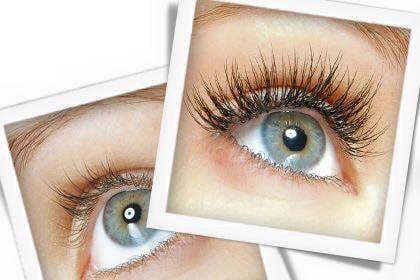 a before and after of lash extensions.