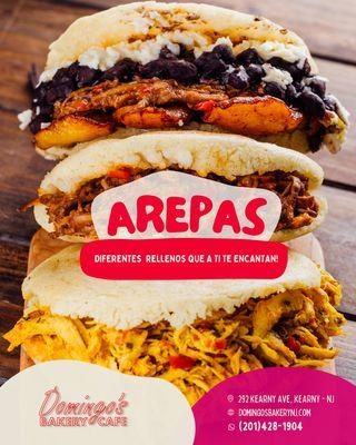 Delicious and fresh made arepas, choose your favorite flavor