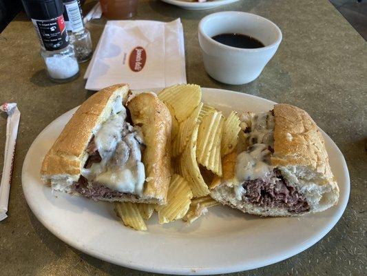 Great beef sandwich with ruffled potato chips. Delicious!