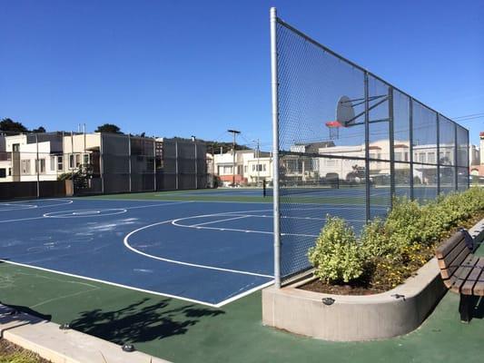 Basketball and Tennis courts.