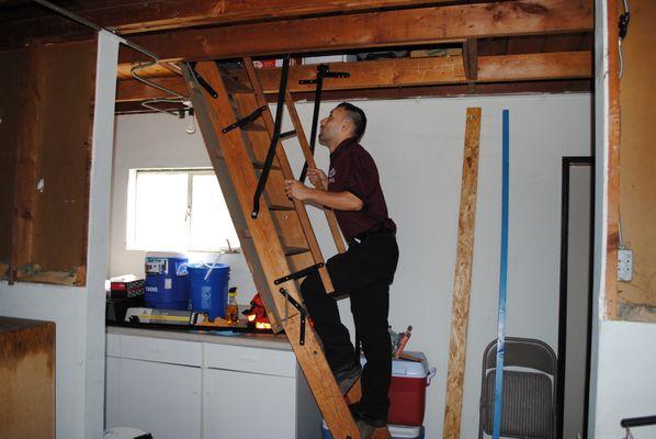 We access the attic to inspect sheathing, framing, insulation, electrical, plumbing and ducting.