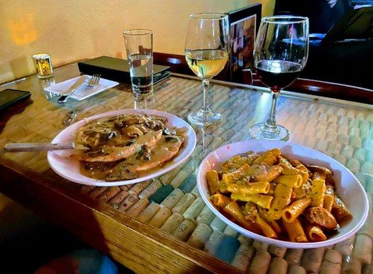 Chicken marsala with pasta & Rigatoni Di Lauren