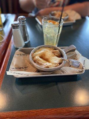 Curran's Apple Cider Sangria and Baked French Onion Soup