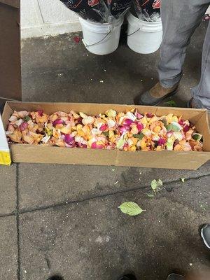 A box of rose leaves for my rose oil that I'm making.