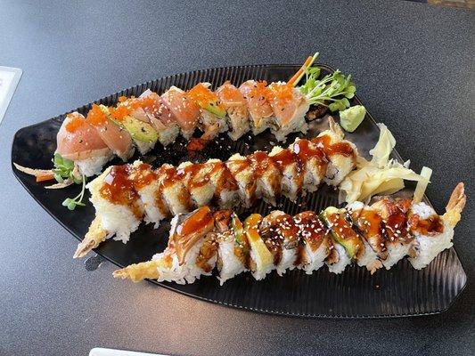 Top to bottom: Kalani Roll, Crunchy Roll, and Dragon Roll