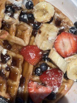 Belgian Waffle Topped with Fresh Fruit and Whipped Cream