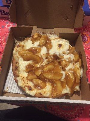 Cinnamon apple cheesecake pizza usually looks better than this, but still was tasty.