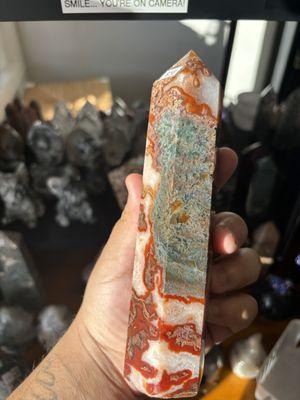 red moss agate tower