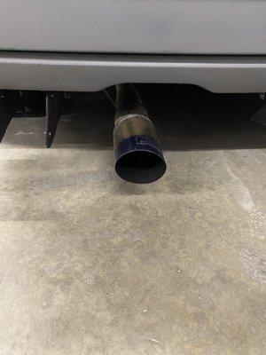 The exhaust tip is crooked and mounted 4" down from where it originally was when I took it in.