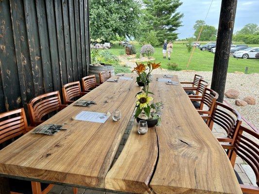 One of two dining tables in the farm.