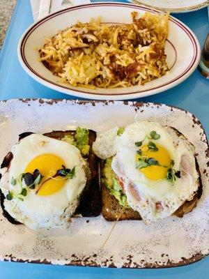 Avocado Egg Toast and Hash Browns