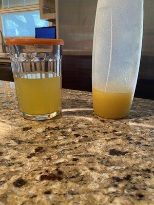 Pineapple juice with the mixture of orange juice they added in, when they weren't supposed to.