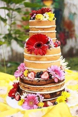 3-Tier Summer Naked Wedding Cake, Serves 100 guests