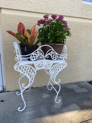 Sand blasted, primed, painted and sold!! Great patio plant holder/bar!